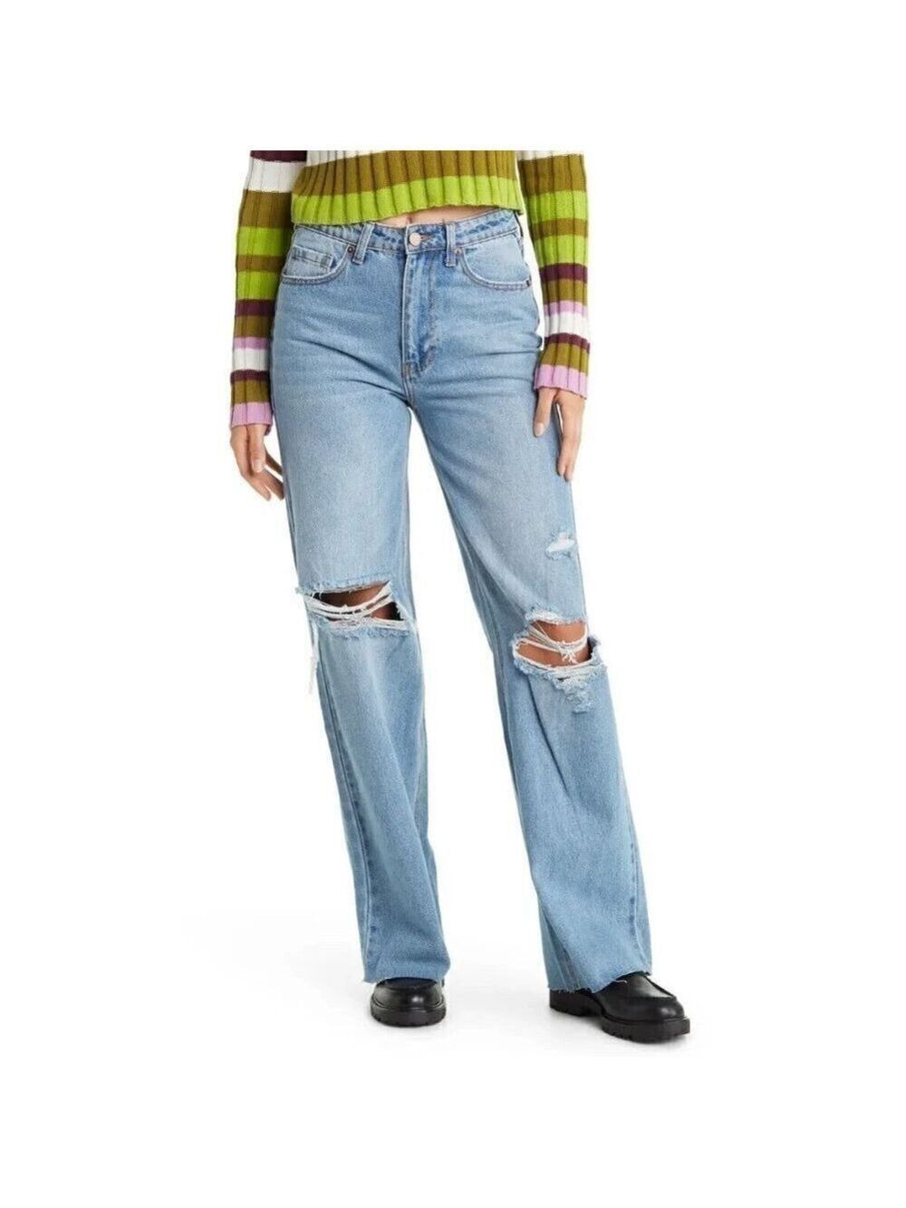 ABOUND Bnwot Blue Wide Leg Jeans New Relaxed Distressed Raw Hem